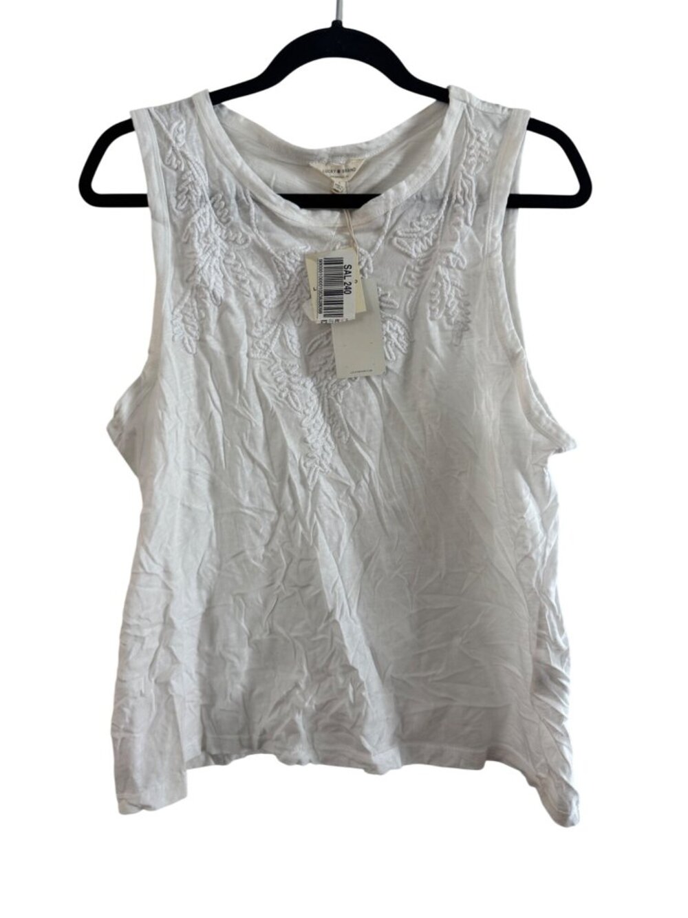 Lucky Brand White Sleeveless Embroidered Tank Top Womens Size L Cotton Blend Lig